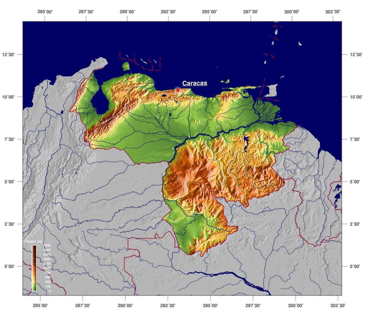 map 의 물리적 지도 베네수엘라