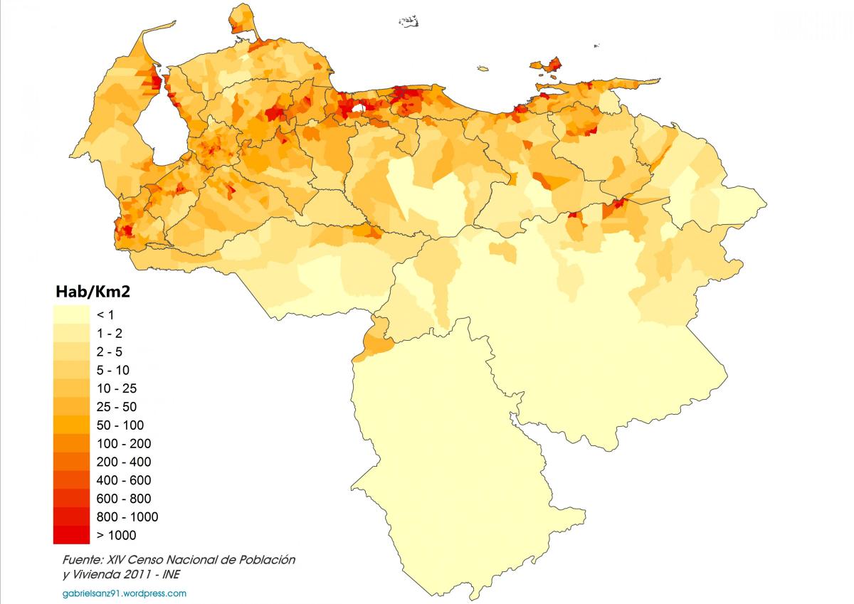 베네수엘라 인구 밀도 지도